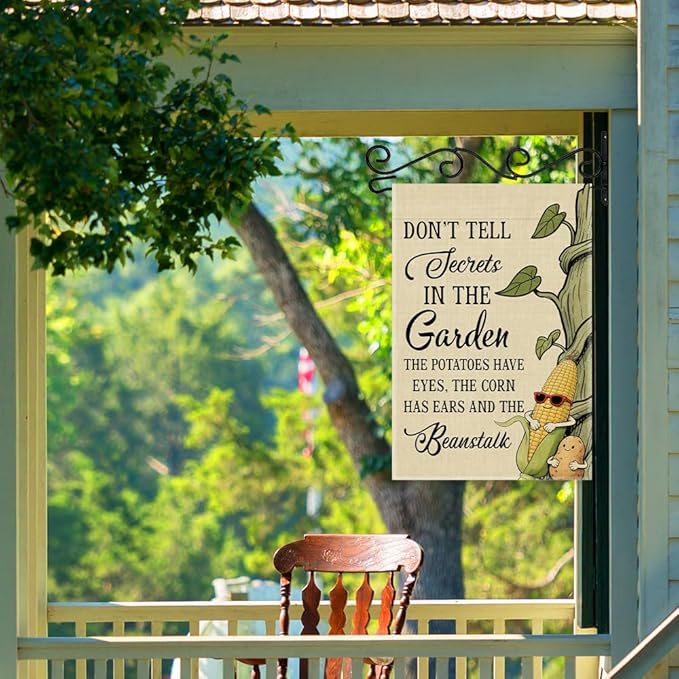 Don’t Tell Secrets In The Garden Flag, Double Sided Farmhouse Outdoor Lawn Yard Flag Gifts, Gardening Flags For Plant Mom Lover Lady Gardener, Funny Potatoe Corn Garden Banner for Grandma
