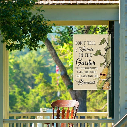 Don’t Tell Secrets In The Garden Flag, Double Sided Farmhouse Outdoor Lawn Yard Flag Gifts, Gardening Flags For Plant Mom Lover Lady Gardener, Funny Potatoe Corn Garden Banner for Grandma