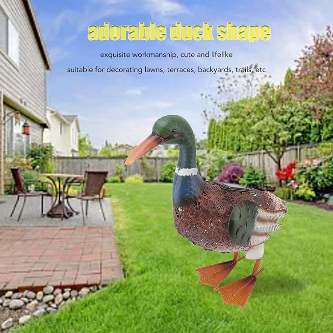 Duck Statue for Garden, Iron Water Proof Animal Decor with Auto Light, Cute Lawn & Patio Decoration for Outdoor (Multiple Colors)