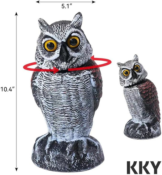 KKY 2 Packs Fake Plastic Owl Bird, Garden owl Statue,Can Repel Pigeons Away from The House, Garden, Pool. (Black 2pc)