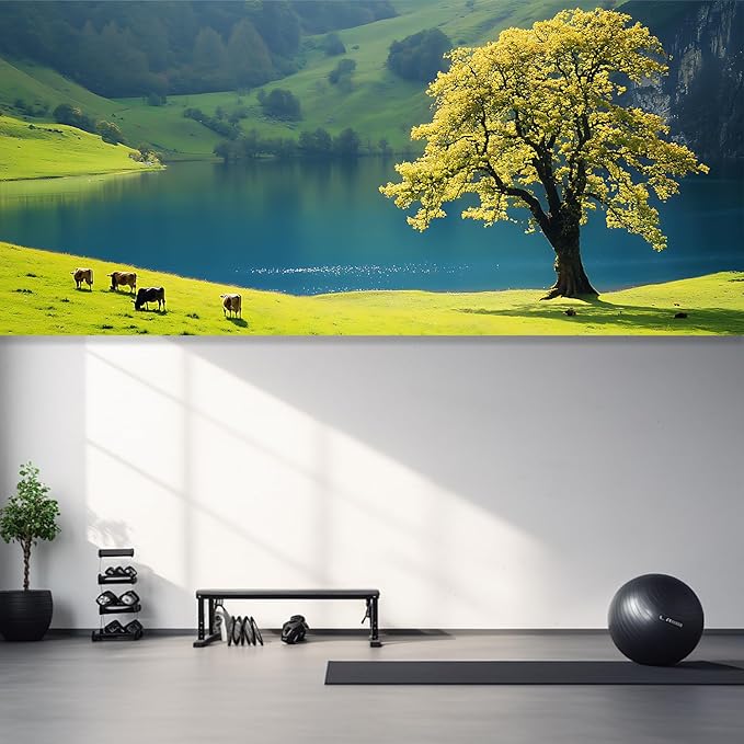13x6 ft Lakeside Lone Tree Garage Door Banner - Serene Lake with Single Tree Backdrop, Hanging Garage Decorations - for Peaceful Garden or Patio Decor, Tranquil Outdoor Wall Sign