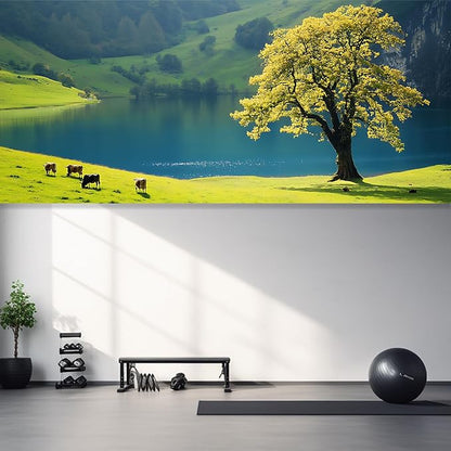 13x6 ft Lakeside Lone Tree Garage Door Banner - Serene Lake with Single Tree Backdrop, Hanging Garage Decorations - for Peaceful Garden or Patio Decor, Tranquil Outdoor Wall Sign