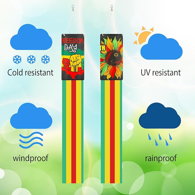 NOVWANG 2 Pieces Juneteenth Windsocks, 40 Inch African American Windsock Outdoor Hanging Flag Juneteenth Decorations for Freedom Day Home Garden Yard Patio Lawn Decor