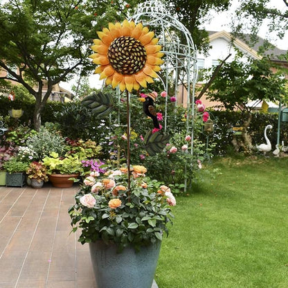 Kilipes Metal Sunflower Yard Stake with Crow Decor Flower Garden Stake Decorative Outdoor Decor for Patio Lawn Plant Pot (2)