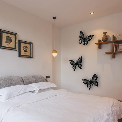 VividLadybug Set of 3 butterfly wall decor, Art Wall Decor, the ideal for interior and exterior decor, Yard Art, black Concise Decoration Hanging