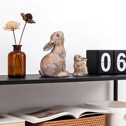 Resin Bunny Decor Rabbit Figurines, Easter Bunny Statue Set of 2 for Spring Tabletop Decor,Small Rabbit Statues for Home Decor
