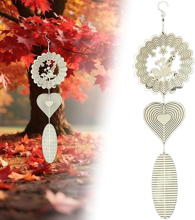Stainless Steel Wind Spinner,3D Silver Indoor Outdoor Garden Decoration Crafts Ornaments,Metal Wind Chimes for Outside Decor,Decorations to Scare Away Yard Birds (Fairy)