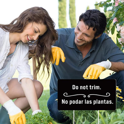 Menkxi 2 Pcs Do Not Trim Yard Signs with Plastic Stakes, 9.2'' x 4.9'' Bilingual Plant Signs Outdoor PP Material Garden Markers, 11.81'' Stake (Black)