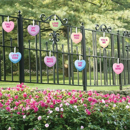 VictoryStore Valentine's Yard Decorations Hanging Candy Hearts, Outdoor Valentine's Day Decorations, 12372 Set of 9 Corrugated Plastic Hearts