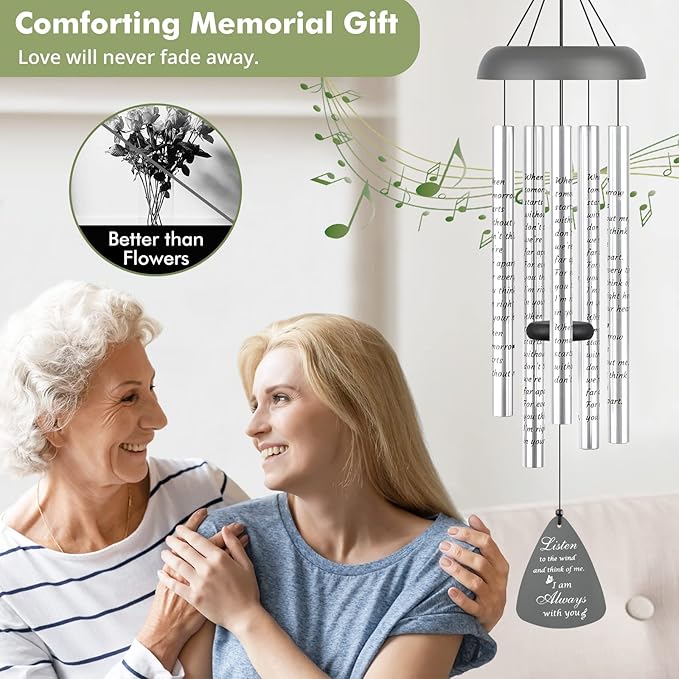 Memorial Gifts Wind Chimes for Outside - Sympathy Wind Chimes for Loss of Loved One Prime, Bereavement Gifts in Memory of Loved One, Sympathy Gift for Loss of Mother Father Condolence Remembrance,Gray