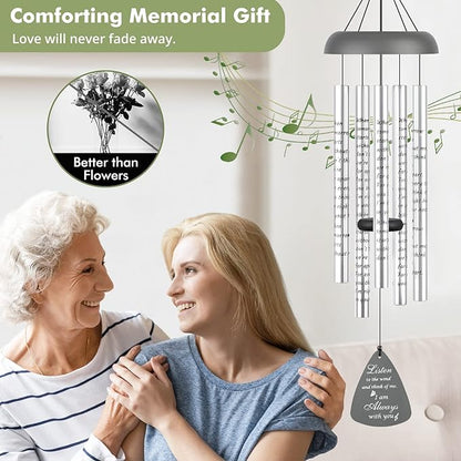 Memorial Gifts Wind Chimes for Outside - Sympathy Wind Chimes for Loss of Loved One Prime, Bereavement Gifts in Memory of Loved One, Sympathy Gift for Loss of Mother Father Condolence Remembrance,Gray