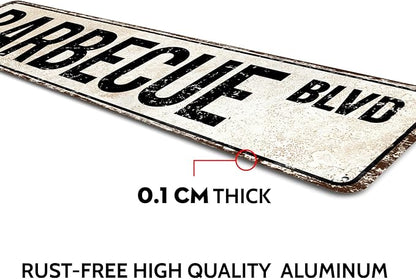 Barbecue Blvd Street Sign, Barbecue Sign Barbecue Decor Barbecue Lover Gift, Vintage Wall Decor for Home/Garden/Kitchen, Novelty Metal Signs 4"x16"