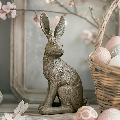 DiliComing Outdoor Rabbit Garden Statue - 12 Inch Large Easter Bunny Decor Grey Resin Animal Sculpture for Home Lawn Yard Decorations Womens Gifts