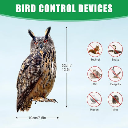 Owls to Keep Birds Away: 3Pack Fake Owl with Reflective Tape for Vineyard Garden Patio Pool, Reflective Hanging Decoration to Keep Birds Pigeon from Windows Tree Orchard