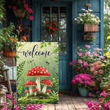Welcome Spring Summer Mushrooms Garden Flag 12x18 inch Double-Sided Small Burlap Yard Outside Lawn Rustic Farmhouse Decorations