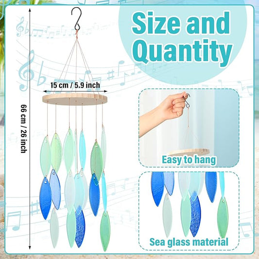 Wenqik Seaglass Wind Chimes Handcrafted Shell Wind Chimes Coastal Outdoor Decor for Indoor Outdoors Garden Home Housewarming Decor Beach Holiday Summer Women Gift, 26 Inch