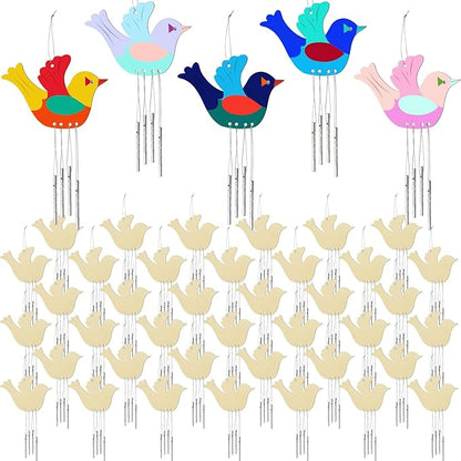 Taiyin 50 Pieces Bird Wooden Wind Chime Craft Kit for Kids DIY Make Your Own Wind Chimes Decorative Wooden Hanging for Classroom Outdoor Garden Patio Balcony Arts Crafts Supplies