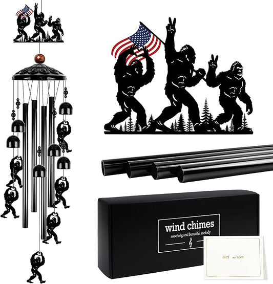 Sasquatch Wind Chime for Outside: Big Foot Gifts for Men Women, Adventure Theme Outdoor Metal Wind Chime, Home Garden Patio Yard Decor