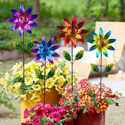4 Packs Wind Spinner Outdoor, Pinwheels for Yard and Garden, Metal Flower Decorative Garden Stakes for Lawn Patio Porch Decor