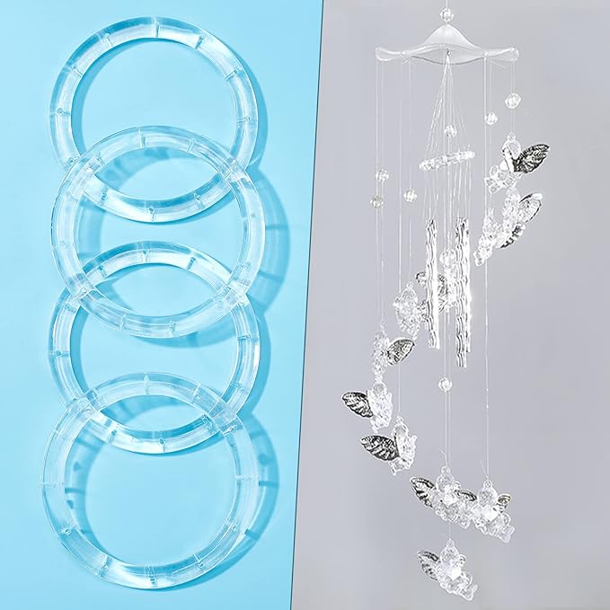 GORGECRAFT 4 Pack Wind Chime Supplies - Top Ring Transparent Top Circles with Elastic Thread for Outdoor Home Garden Patio