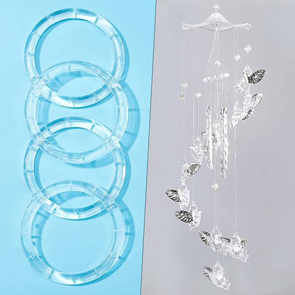 GORGECRAFT 4 Pack Wind Chime Supplies - Top Ring Transparent Top Circles with Elastic Thread for Outdoor Home Garden Patio