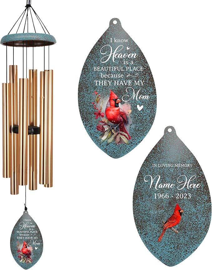 ASTARIN Personalized Name 35" Memorial Wind Chimes for Outside, Metal Sympathy Gifts for Loss of Mother Father Loved One, Bereavement Wind Chime in Memory Gift, Decor Outdoor Garden,Produced in USA