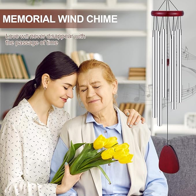Tatuo 4 Pcs Memorial Wind Chimes 28 Inch Wooden Sympathy Wind Chimes DIY Sympathy Gift for Father's Day Loss of Loved One Bereavement with 6 Aluminum Tube for Indoor Outdoor (Silver,Simple Style)