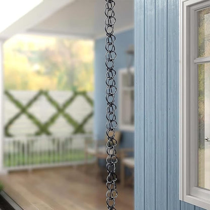 Black Rain Chains for Outside, Metal Double Loop Rain Gutter Chains 6ft 8.5ft 12ft, Gutter Chain Downspout, Garden Porch Rain Catcher Chain(4m/13.1ft)