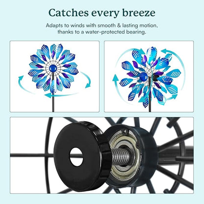 Wind Spinners Outdoor for Yard and Garden, Metal Large Wind Spinner with Stake, Windmill for Yard, Gift for Family Friends(84'' H x 24'' W)