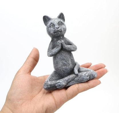 Yoga Cat Meditating Buddha Zen Figurine Art Statue Sculptures Ornament, Handmade Resin Budda Meditation Decorative Sculpture Decoration for Indoor Outdoor Home Patio Yard Lawn Garden Decor