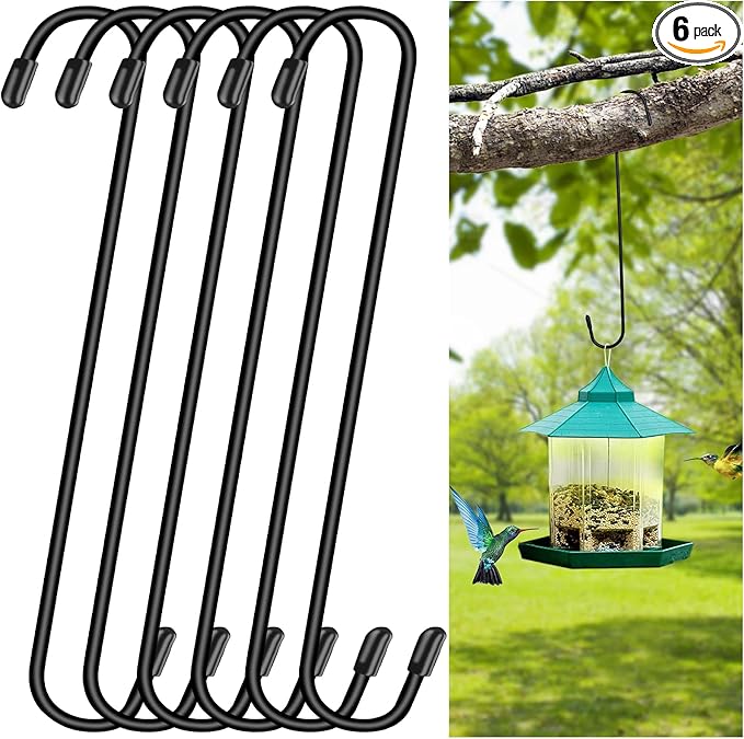 Dpyrrhic 6 Pack 14 Inch Black Extra Matel Heavy Duty Hook for Hanging Plants,Large S Hooks for Hang Brsket,Bird House,Clothes,Kitchenware,Garden,Patio