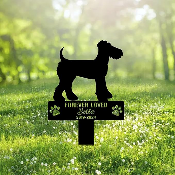 Custom Airedale Terrier Metal Memorial Garden Stake Personalized Pet Grave Marker Name Sign Remembrance Stake Decor Sympathy Dog Loss,Outdoor Statues for Yard Garden Lawn Patio Pathway Grave Gift.
