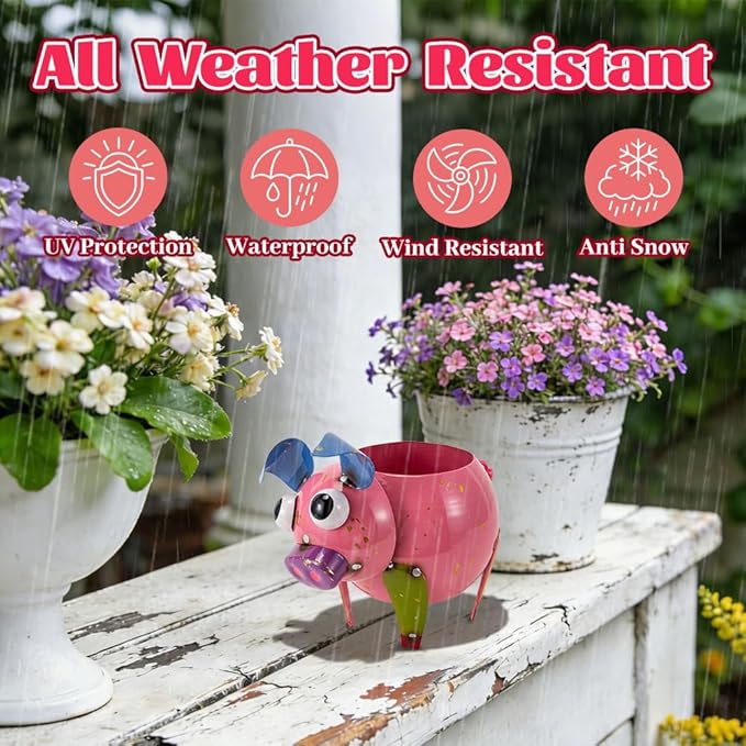 Oak & Lore Outdoor Metal Pig Garden Statues, Whimsical Farm Animal Garden Sculptures & Statues for Patio, Lawn & Backyard Decor