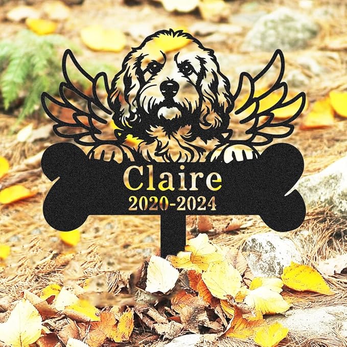 Custom Pet Grave Marker Cocker Spaniel Memorial Plaque for Loss Dogs, Personalized Wings Dog Memorial Stake Yard Garden Outdoor Decor Sign, Metal Dog Burial Marker Sympathy Remembrance Gift