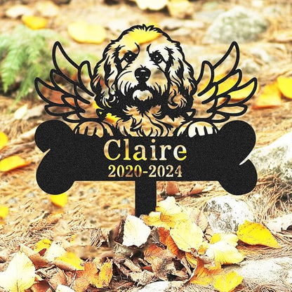 Custom Pet Grave Marker Cocker Spaniel Memorial Plaque for Loss Dogs, Personalized Wings Dog Memorial Stake Yard Garden Outdoor Decor Sign, Metal Dog Burial Marker Sympathy Remembrance Gift