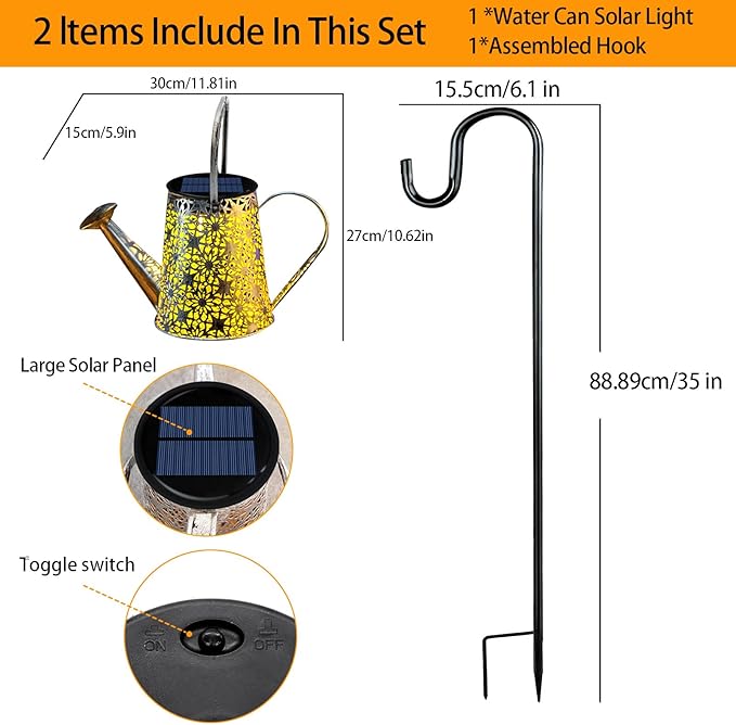 Solar Watering Can Lights, Large Retro Metal Hanging Solar Lights Outdoor Waterproof, Mother's Day Birthday Gifts for Women Mom Grandma Garden Yard Light LED Decoration Outside for Porch Lawn Patio
