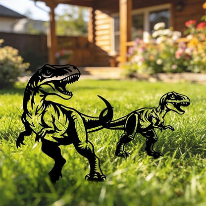 GLOBLELAND 2 Pcs Dinosaur Garden Stakes Animals Metal Decorative Garden Stakes Metal Yard Signs Decoration for Lawn Patio Yard Garden Decor