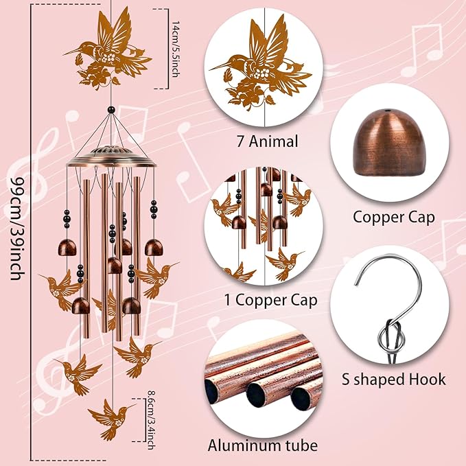 Hummingbird Gifts for Women - Hummingbird Wind Chimes for Outside, Mom Grandma Sister Christmas Mother's Day Birthday Houswarming Gifts, Memorial Wind Chimes for Outdoor Garden Patio Decor