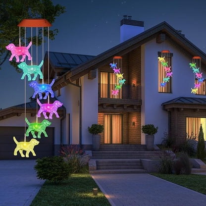 Dog Solar Wind Chimes for Outside Colors Changing Lights Outdoor Waterproof Multicolor Wind Chime Gifts for Mom Grandma Mobile Hanging Windchimes for Garden Party Yard Window Decor
