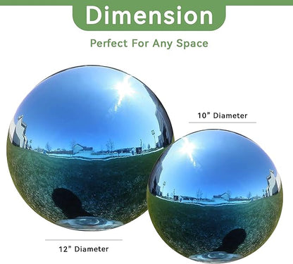 Lily's Home Stainless Steel Gazing Globe Mirror Ball, Colorful and Shiny Addition to Any Garden or Home. Blue. (12 Inch)