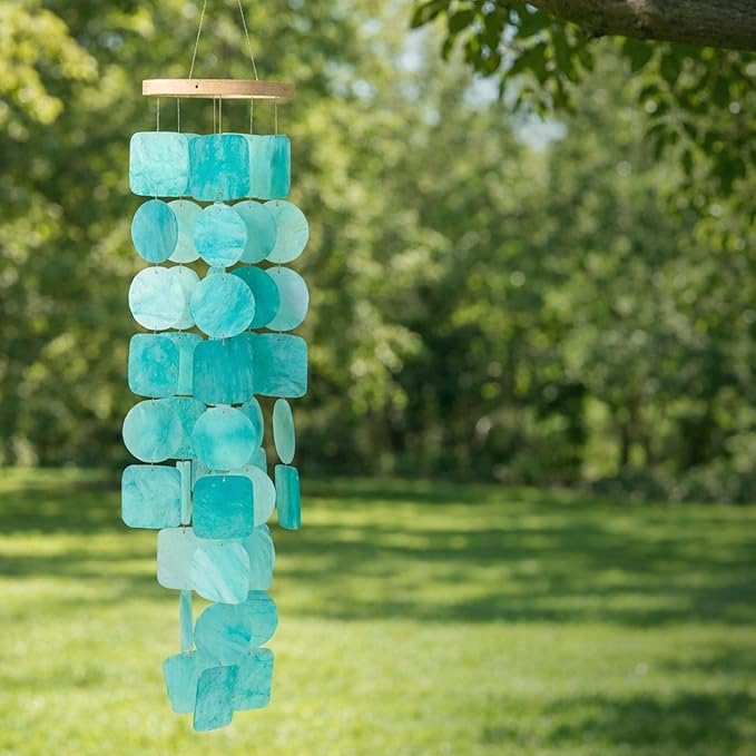 Solange & Frances Patio Decor, Garden Decor, Wind Chimes for Outdoors, Capiz Shells Windchimes for Outdoors. Unique, Gifts for Women (Turquoise)