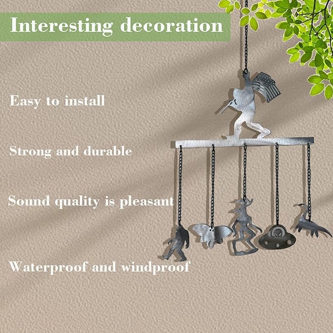 Bigfoot WindChimes Sasquatch Wind Chime Decor, Metal Big Foots Wind Catcher Wall Window Hanging Ornament with 5 Chimes, Outside Indoors Home Lawn Porch Patio Garden Yard Decoration