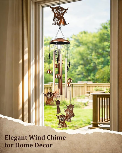 Highland Cow Wind Chimes Outdoor Decor Highland Cow Birthday Gifts for Women Mom Sister 34 Inch Metal Windchimes for Outside Porch, Garden, Yard Decoration