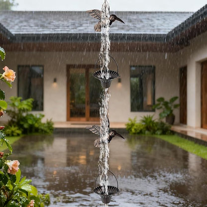 Lotus Rain Chain, 6.5FT Rain Chain Gutters, Adjustable Rain Catcher Chain with 10 Cups, Rain Chain Downspouts for Outdoor Gutter (Hummingbird)