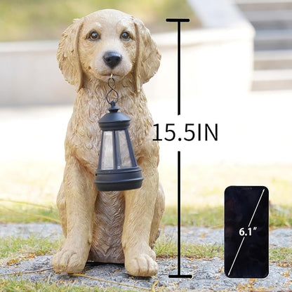 Cynkeyee Garden Decor Dog Statues Outdoor - Golden Retriever Puppy Statue with Solar, Outdoor Figurine Lights for Garden Patio Yard Accent Solar Decorations for Outside 13.5x7.5x15.5 Inch