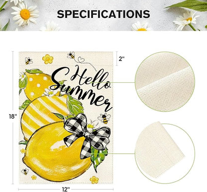 AVOIN colorlife Hello Summer Garden Flag 12x18 Inch Double Sided Outside, Lemon Bee Rustic Seasonal Yard Outdoor Flag