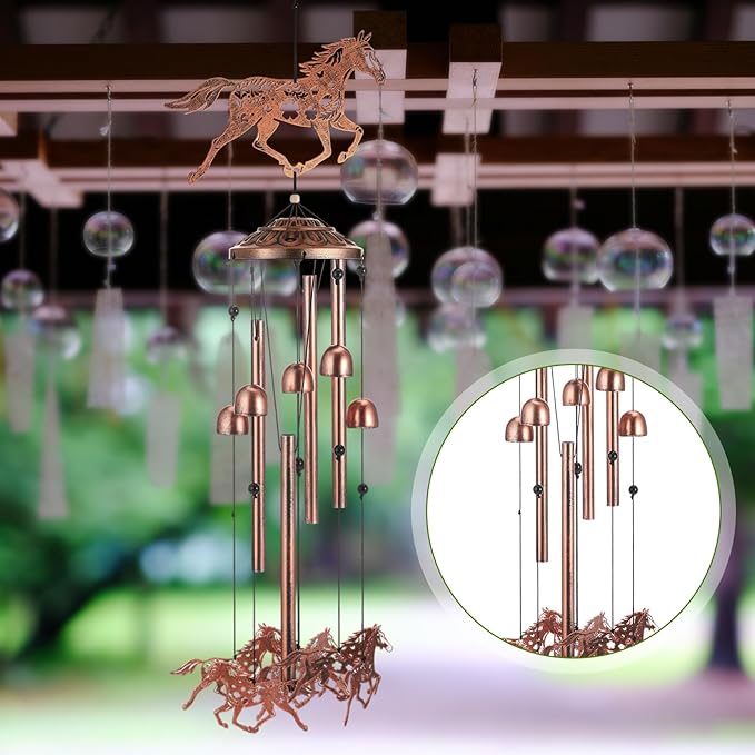 VioraWhite Horses Wind Chimes Outdoor Decorations for Women Men Mom Wife Grandma Birthday Gifts Metal Horses Wind Chimes for Outside Indoors, Lawn, Patio, Home, Porch, Yard Decor, Garden Decor
