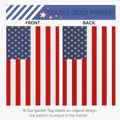 4th of July American Garden Flags 12x18 Inch Double Side Patriotic USA Independence Day Yard Flag for Outside Blue Red Decorations for Garden Party