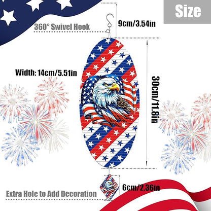 Silver American Flag Eagle Patriotic Helix Metal Wind Spinners for Yard and Garden,12 Inch 3D Stainless Steel Hanging Kinetic Yard Art Wind Sculpture Independence Day Decor