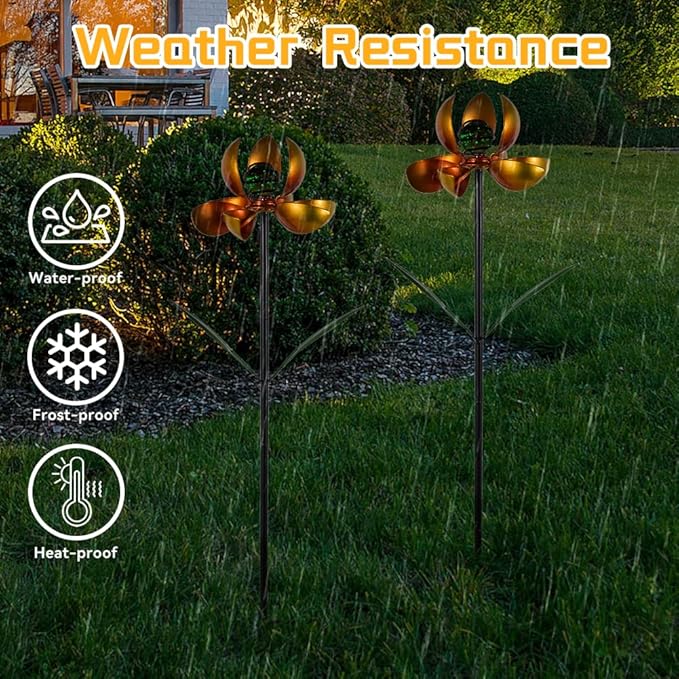 Metal Wind Spinners Outdoor,2Pack Yellow Pinwheels for Yard and Garden, Decorative Garden Stakes for Patio,Lawn, Outdoor